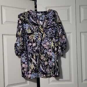 Floral Print Women's Top - Black, Blue, Pink